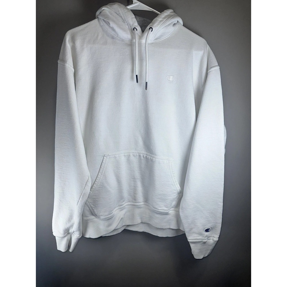 VTG Champion Hoodie Men L White Embroidered Athletic Wear y2k